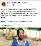 60 year old woman writes BECE
