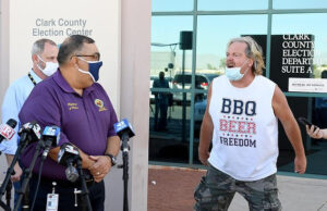 Trump supporter storms press conference to accuse Joe Biden of ‘stealing the election’